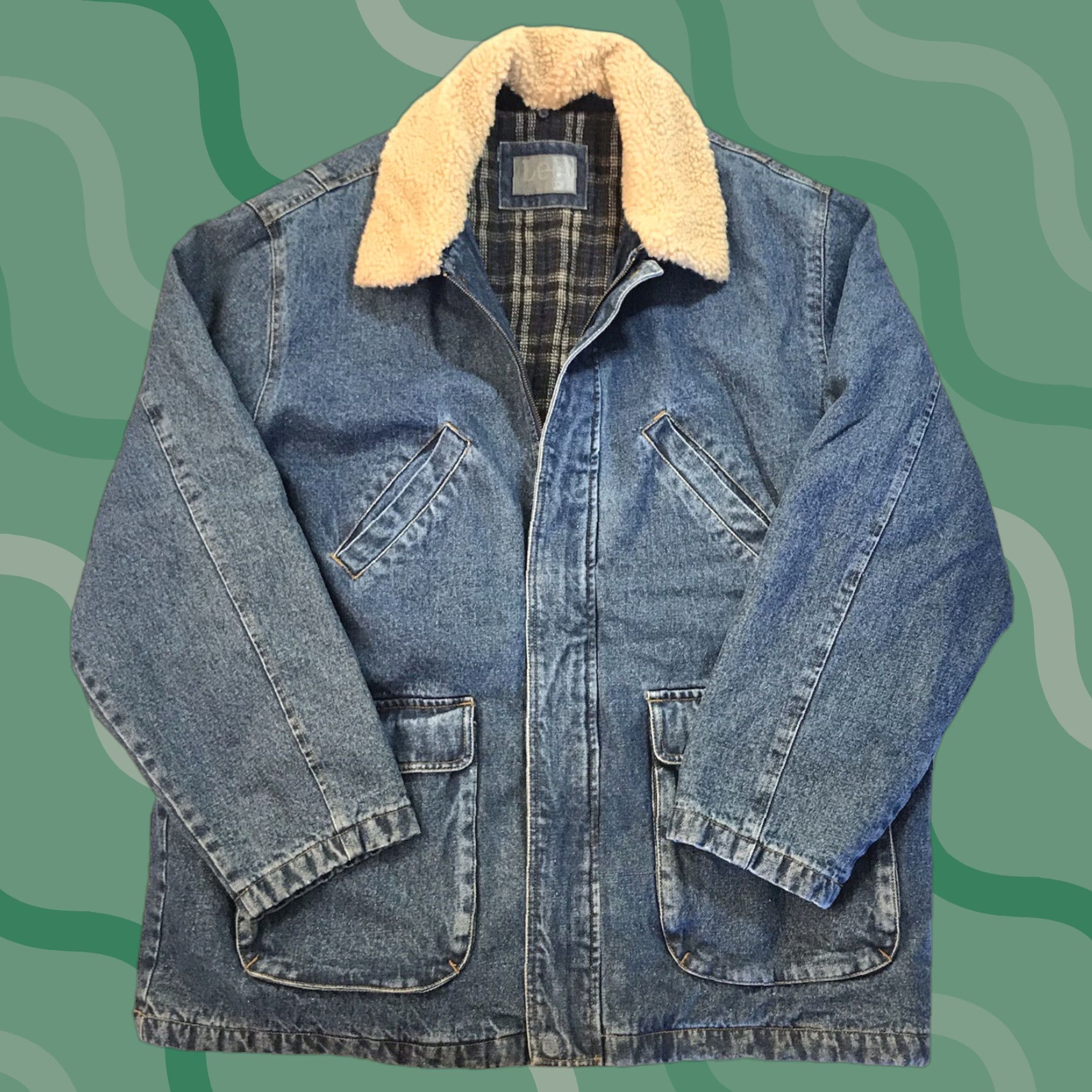 Lee Lee Jacket Denim WoolLined Barn Coat Mens L Blue - Lee Storm Rider - Vintage-Inspired Winter Trucker Coat Size US 33 - 1 Thumbnail