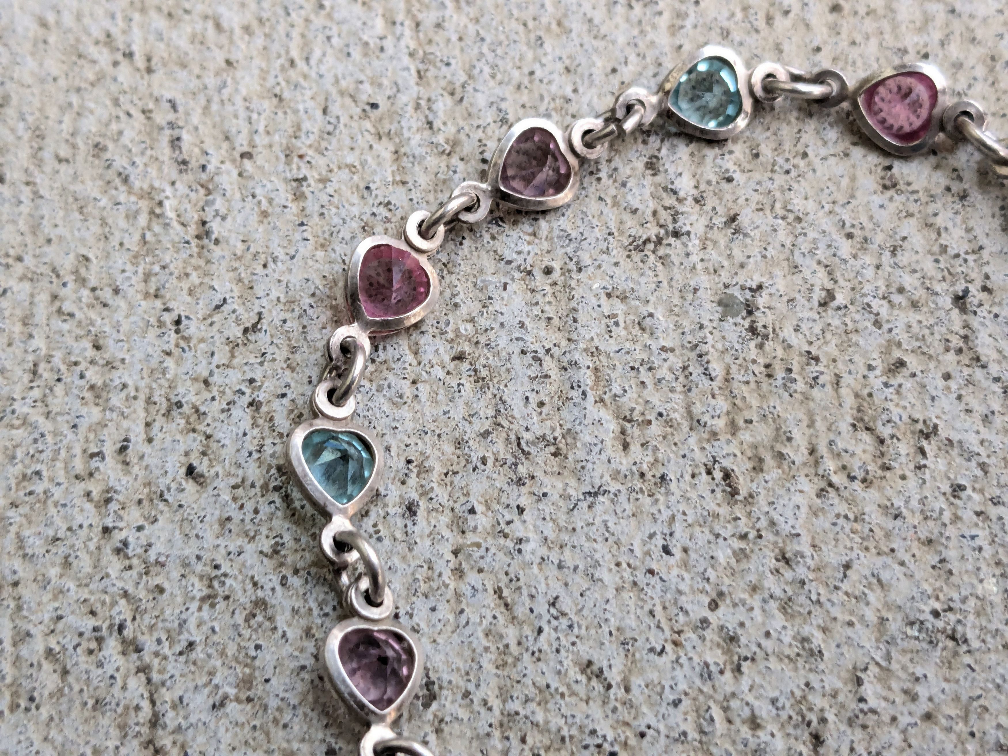 Jewelry Vintage Sterling Silver Bracelet 7.25" Italy Rainbow Hearts Size ONE SIZE - 3 Thumbnail