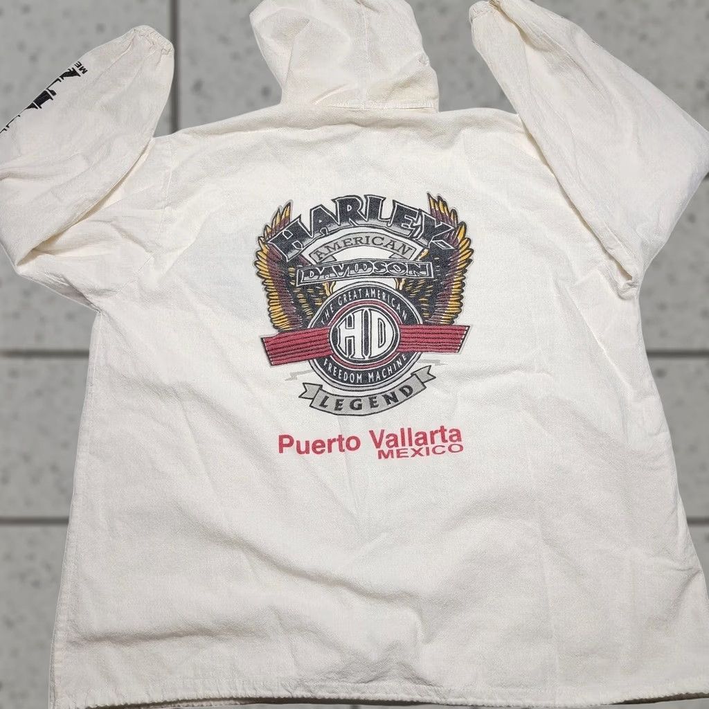 Harley Davidson VINTAGE Harley-Davidson Mexico Zip-Up Hooded Jacket White Lightweight Medium Men Zip Full Zip Hooded Windbreaker 90s Retro Logo Casual Size US M / EU 48-50 / 2 - 1 Thumbnail