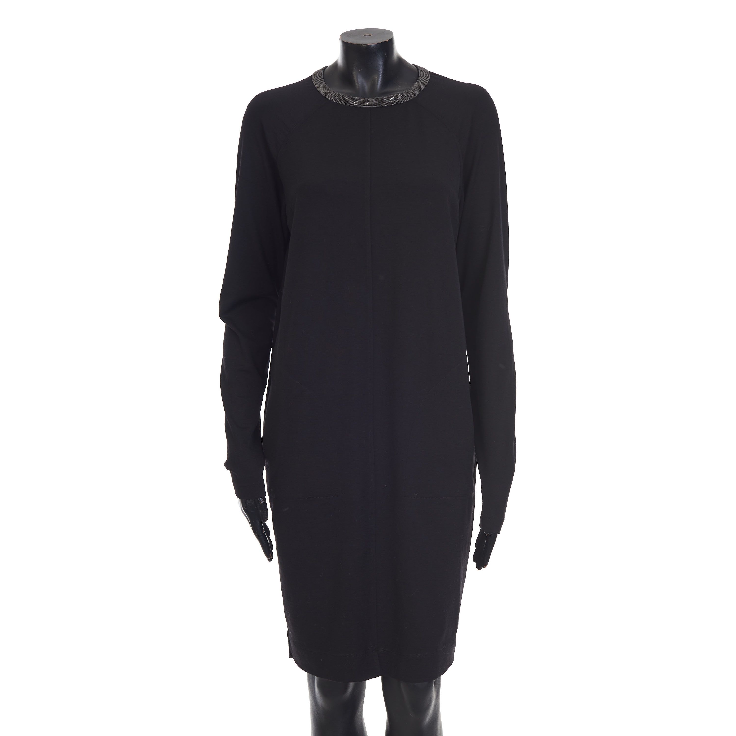 Brunello Cucinelli Black Sweater Dress - Monili Beaded Collar Size M / US 6-8 / IT 42-44 - 1 Thumbnail