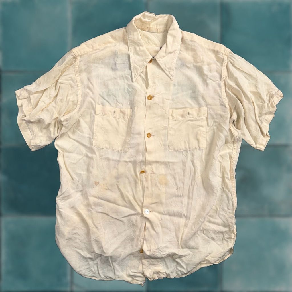 Nat Nast VTG Nat Nast Shirt 1950s Button-Up Short Sleeve Collared Silk Cotton Gabardine Rayon Yellow Mens M Retro 50s Rockabilly Embroidered Pleated Rare Size US M / EU 48-50 / 2 - 1 Thumbnail