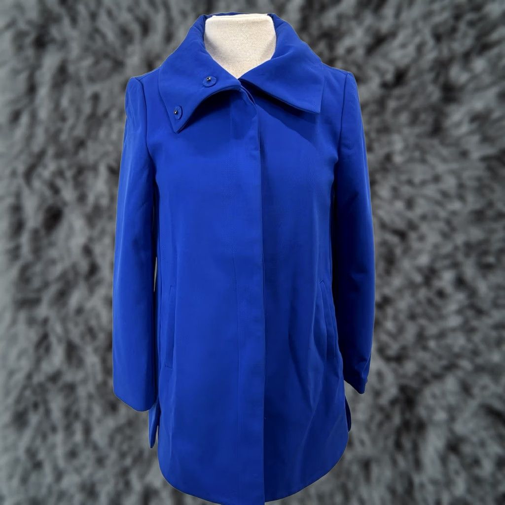 Ann Taylor Ann Taylor Jacket Women’s PS Petite Blue Lined Classic A-line Retro Mid-Length Long Sleeve Button Snap --------------- Size S / US 4 / IT 40 - 1 Thumbnail