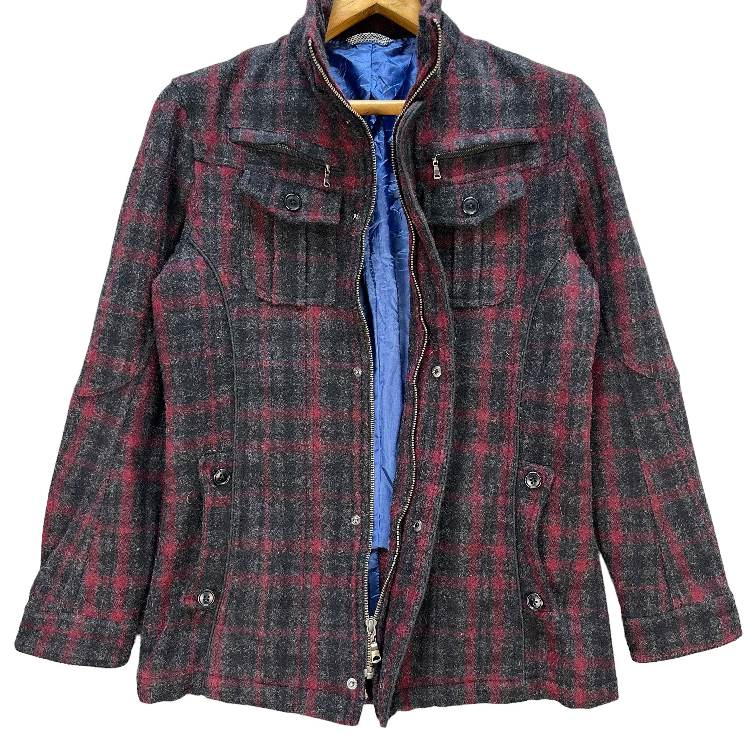Japanese Brand MF EDITORIAL Red Checked Tartan Turtleneck Jacket #A40-0919 Size M / US 6-8 / IT 42-44 - 6 Thumbnail