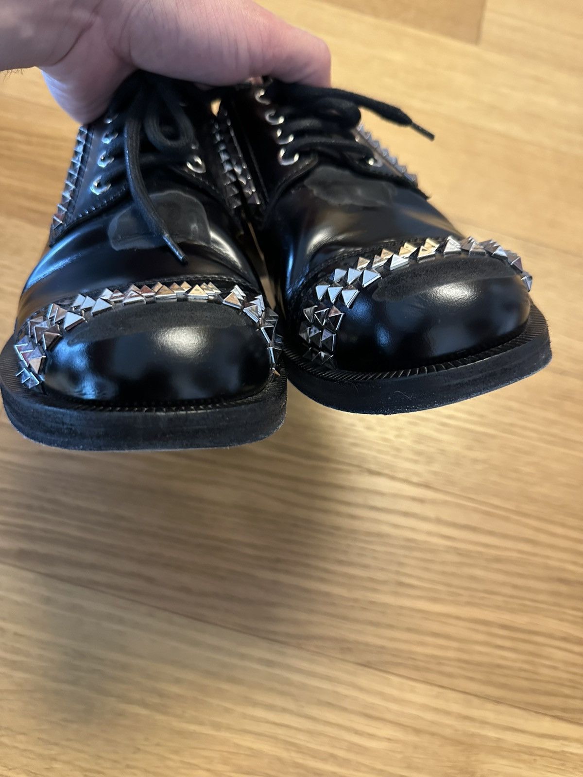Loewe Loewe Black Distressed Leather Look Studded Oxfords Size 42 Size US 9 / EU 42 - 4 Thumbnail