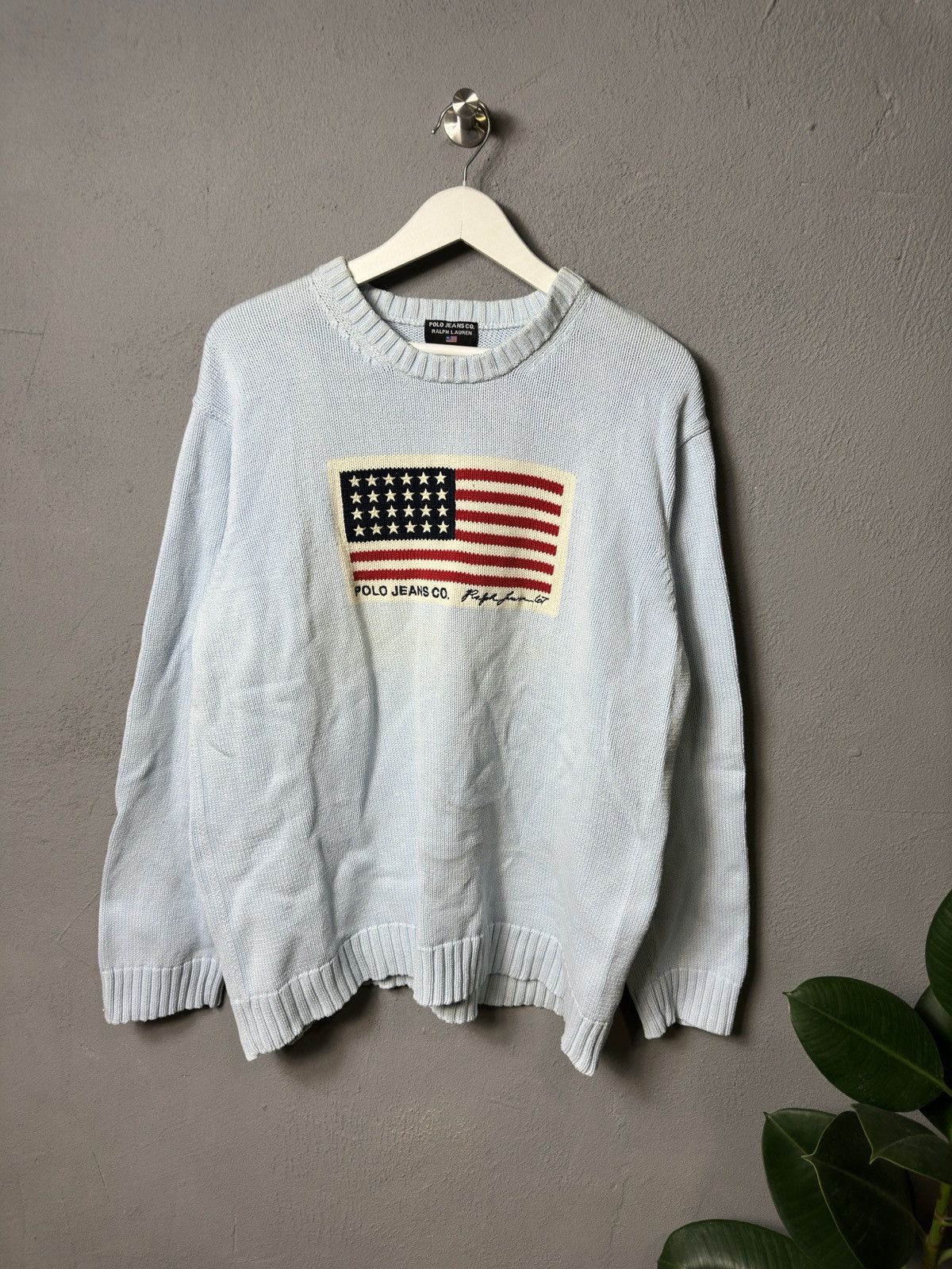 Pre-owned Polo Ralph Lauren X Rrl Ralph Lauren Polo Jeans Ralph Laurent Usa Flag Knit Sweater Vintage In Blue