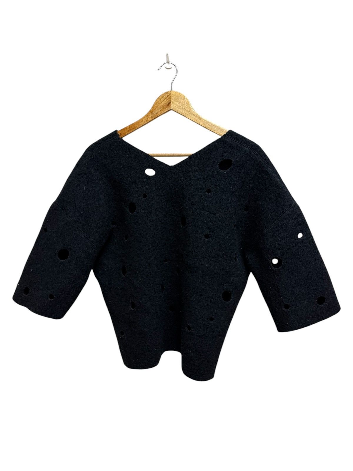 Armani Exchange × Designer Armani Exchange Destroy Dot Wool Cropped Open Colar Sweater Size M / US 6-8 / IT 42-44 - 2 Thumbnail