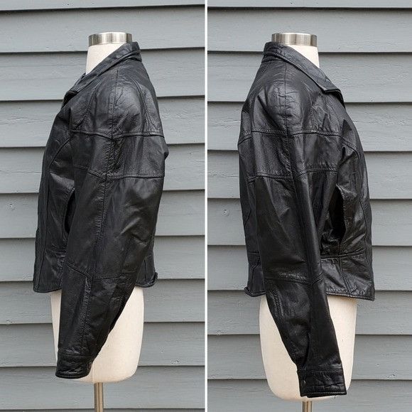 Vintage × Wilsons Leather Vintage 90s y2k Wilsons Black Leather Insulated Bomber Coat Size M / US 6-8 / IT 42-44 - 3 Thumbnail