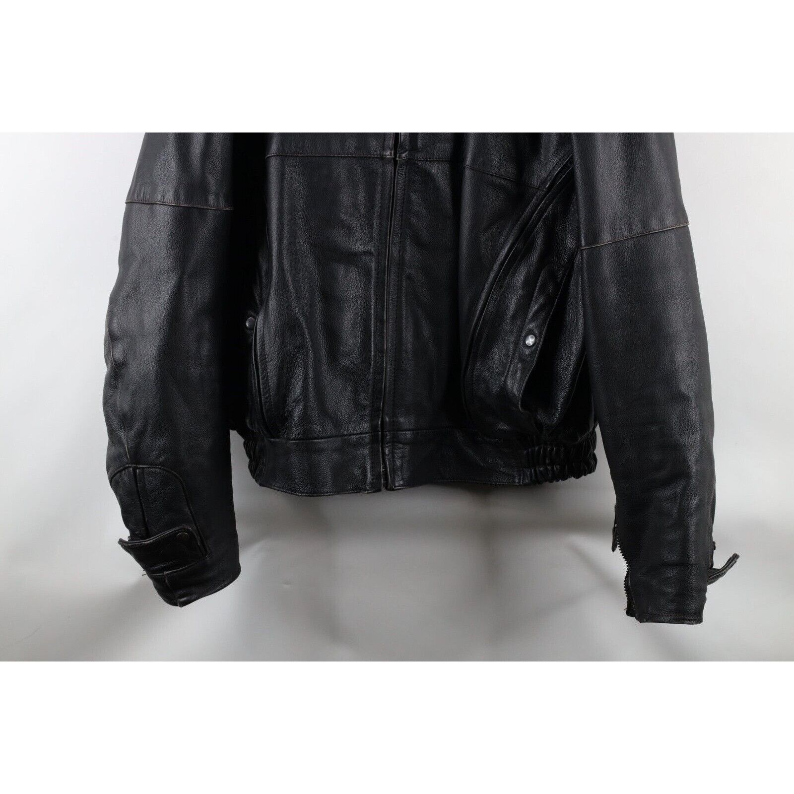 Vintage Vintage 90s Streetwear Heavyweight Leather Moto Jacket 3XL Size US XXL / EU 58 / 5 - 3 Thumbnail