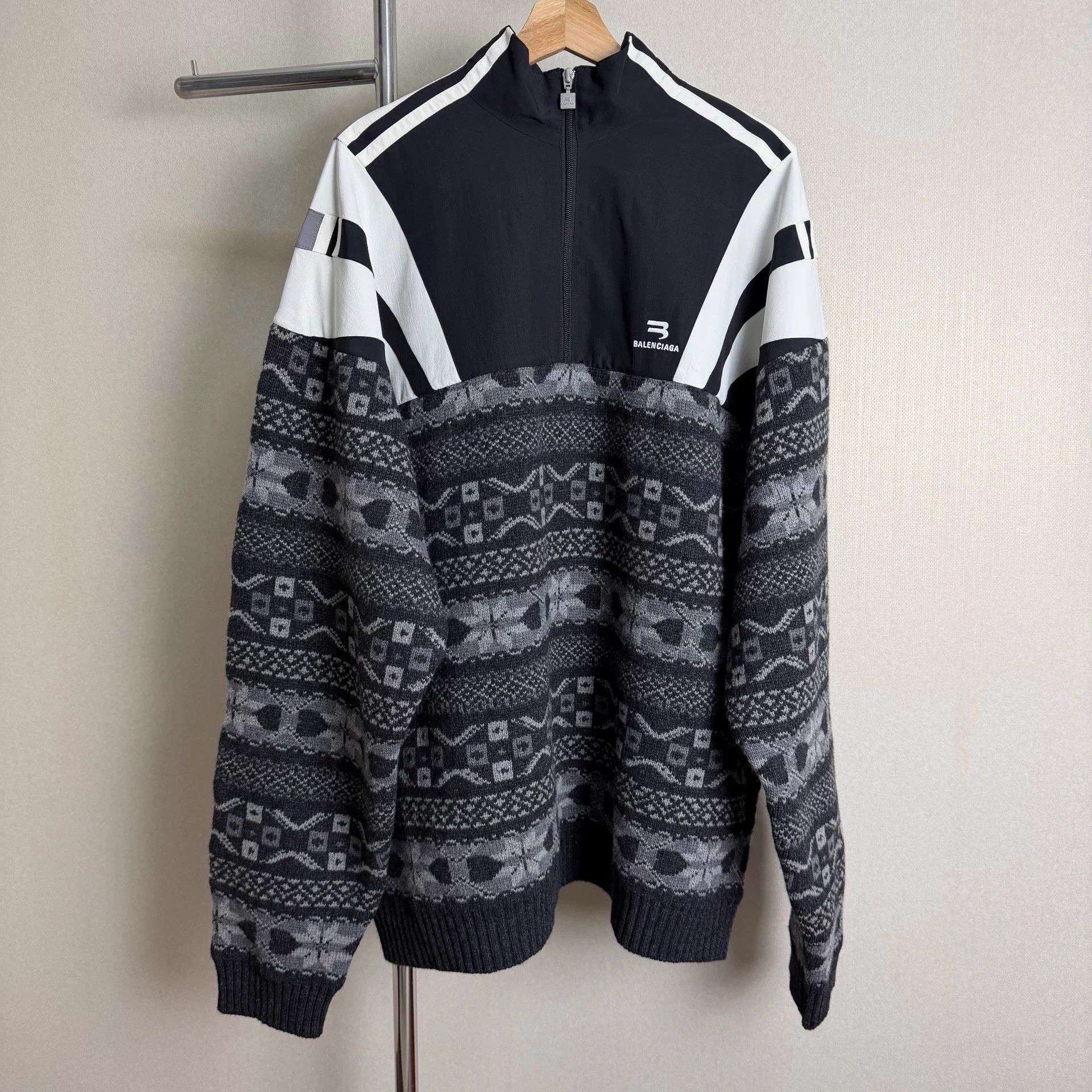 Balenciaga Balenciaga Intarsia Colorblock Zip Sweater Men's Black Size US M / EU 48-50 / 2 - 1 Thumbnail