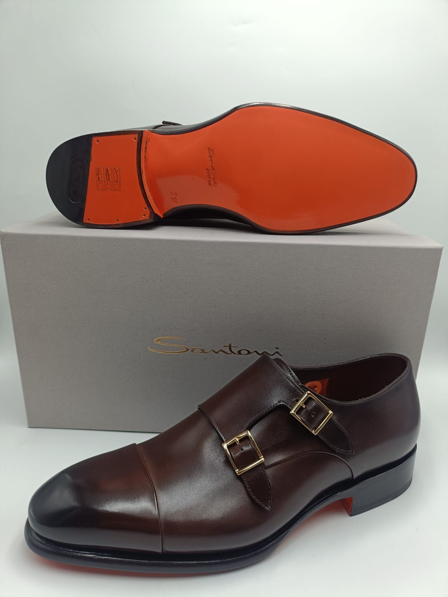 Santoni Santoni double monk strap shoes in dark brown leather Size US 8.5 / EU 41-42 - 1 Thumbnail