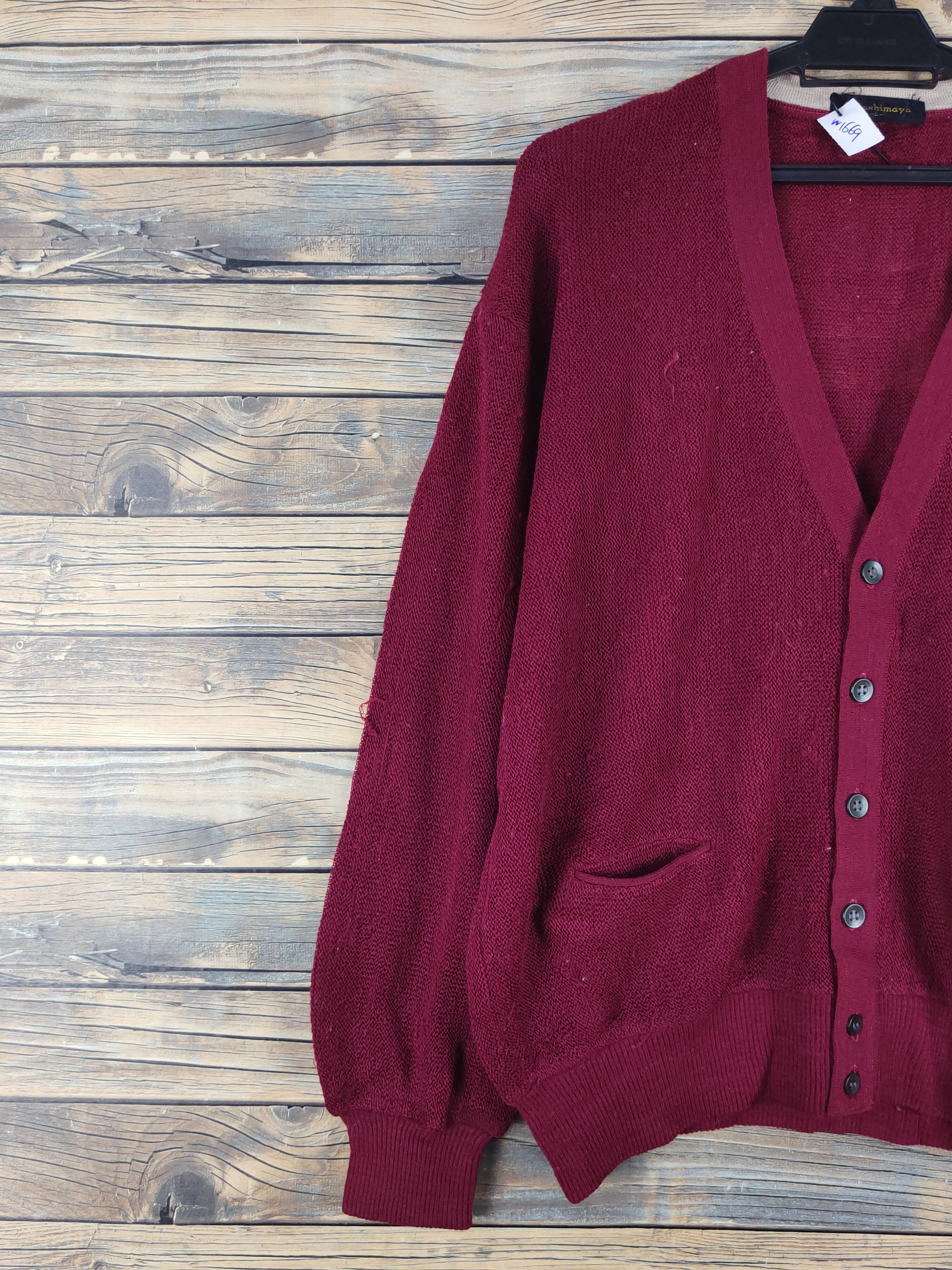 Japanese Brand Takashimaya Maroon MeshNet Knitwear Cardigan #W1669 Size US L / EU 52-54 / 3 - 3 Thumbnail