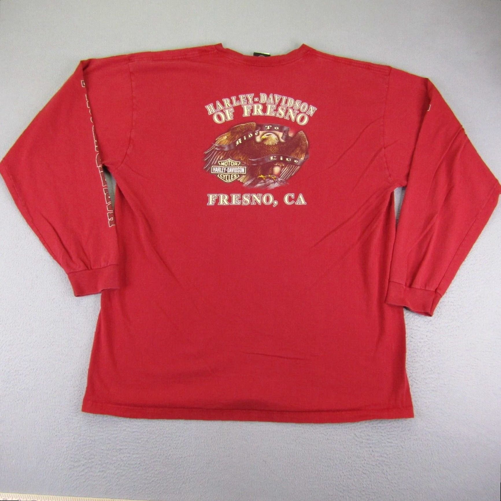 Harley Davidson VINTAGE Harley-Davidson Shirt Mens 2XL Red T-Shirt Graphic Print Logo Biker Fresno Eagle Made In USA Mens Shirt Size US XXL / EU 58 / 5 - 6 Thumbnail