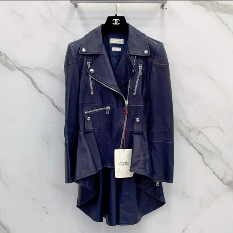 Alexander McQueen Alexander McQueen Blue Leather Women's Jacket 0089 Size L / US 10 / IT 46 - 1 Thumbnail