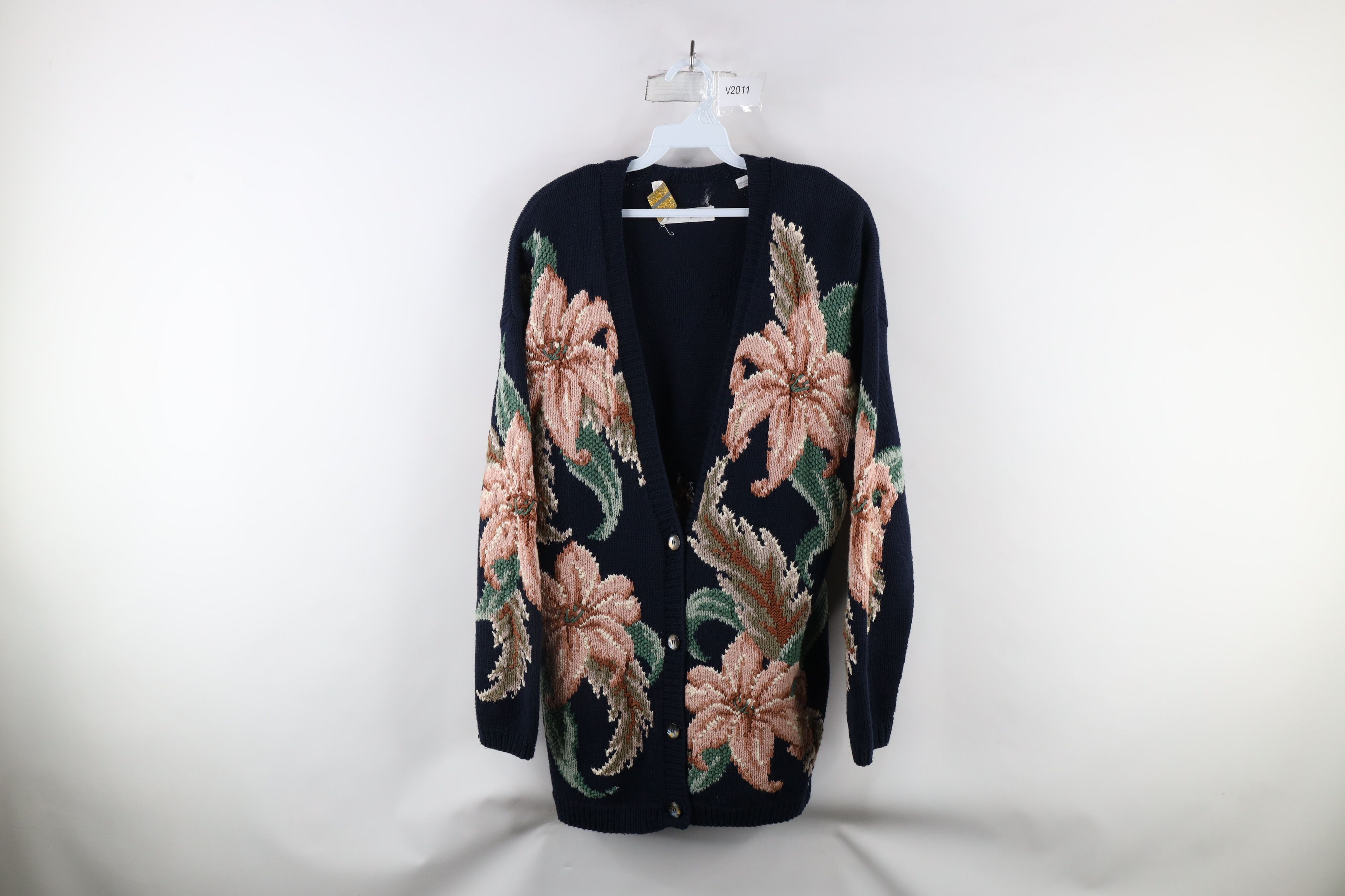 Vintage Vintage 90s Country Primitive Knit Flower Cardigan Sweater Size S / US 4 / IT 40 - 1 Thumbnail