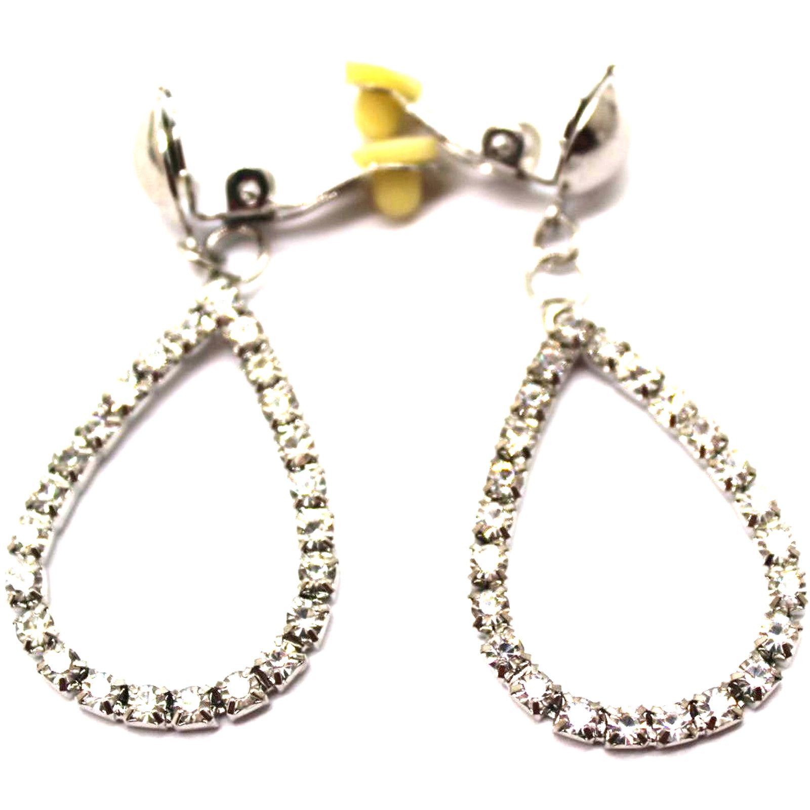 Other Rhinestone Hoop Earrings • Silver Tone • Clip On • Prong Set Size ONE SIZE - 2 Thumbnail