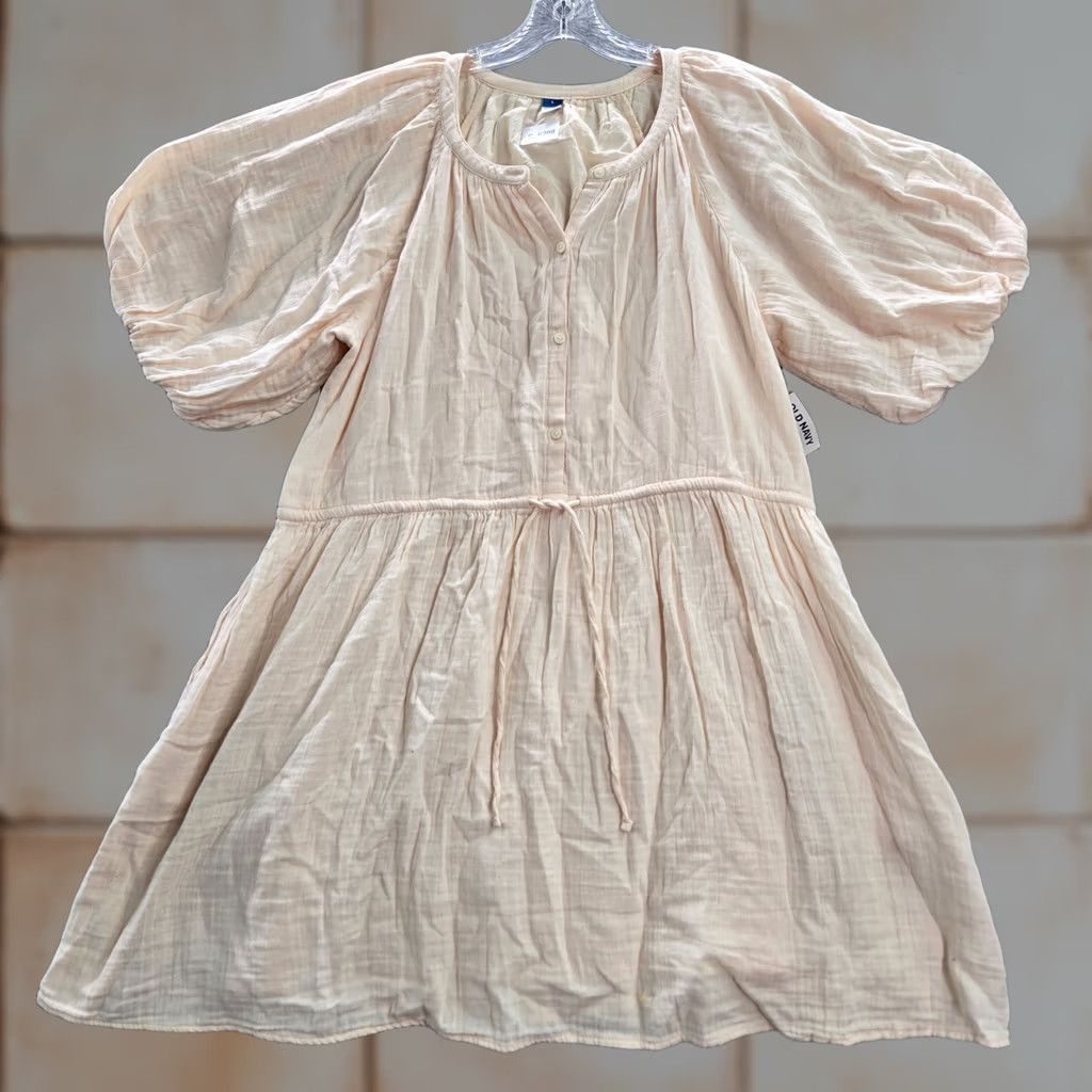Old Navy Old Navy Dress Women Large Cream Waisted Defined Mini Puff Sleave NWT