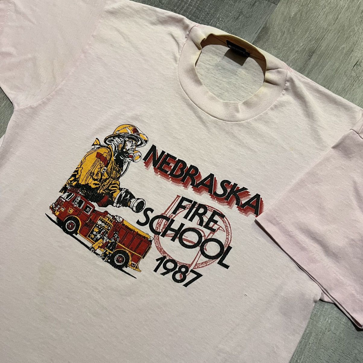 Vintage VTG Nebraska Fire School 1987 Faded Pink Firefighter Shirt Size US L / EU 52-54 / 3 - 2 Thumbnail