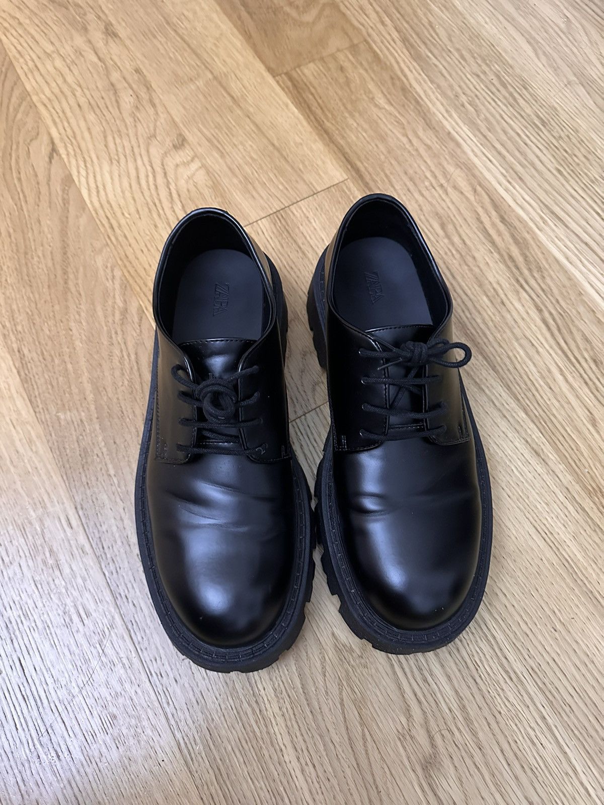 Zara Zara Chunky Sole Derby black leather | Grailed