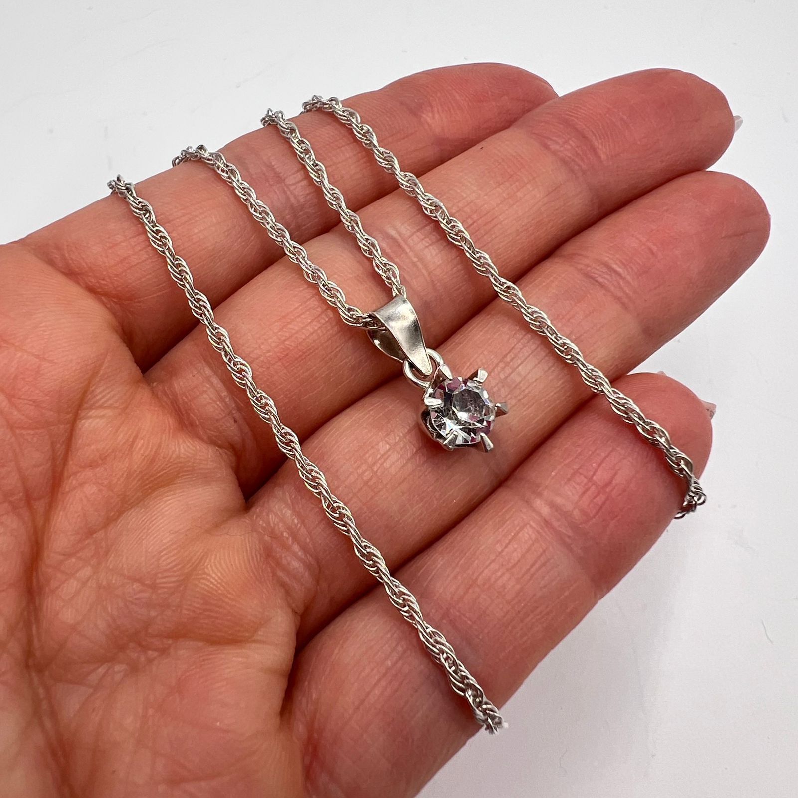 Sterling Silver Sterling Silver 925 Solitaire Cubic Zirconia Necklace Size ONE SIZE - 2 Thumbnail
