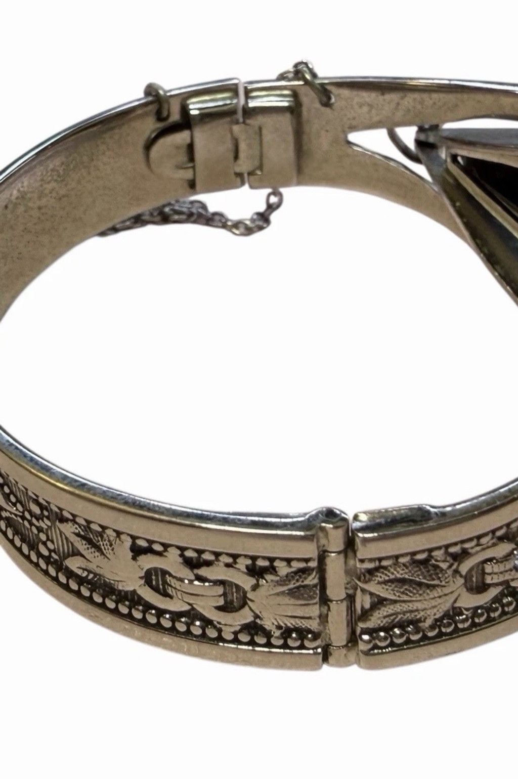 Vintage VTG 50s Whiting & Davis Silver Tone Hematite Bangle Bracelet Size ONE SIZE - 3 Thumbnail