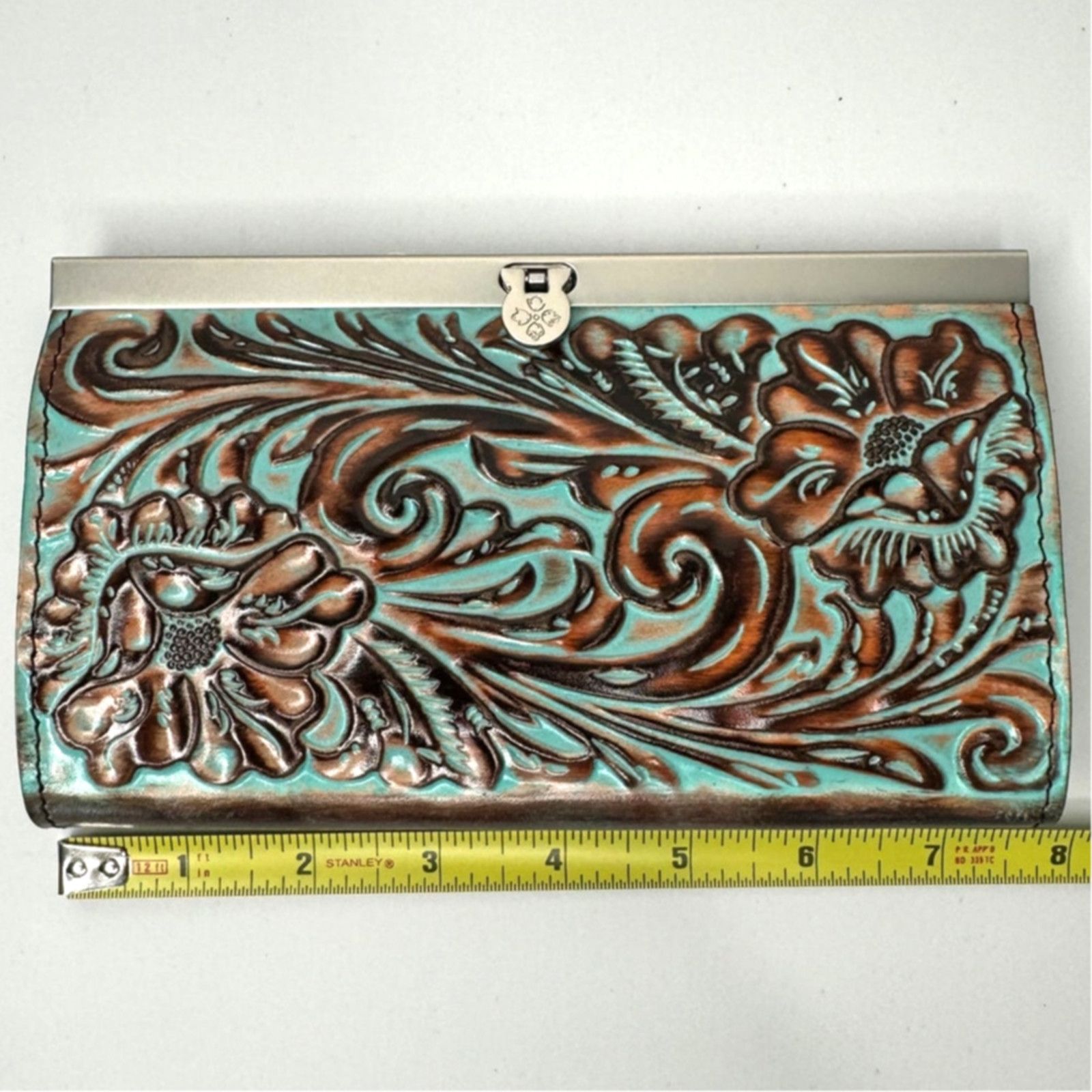 Patricia Nash NEW Patricia Nash Cauchy Wallet in Tooled Turquoise & Brown Size ONE SIZE - 9 Thumbnail