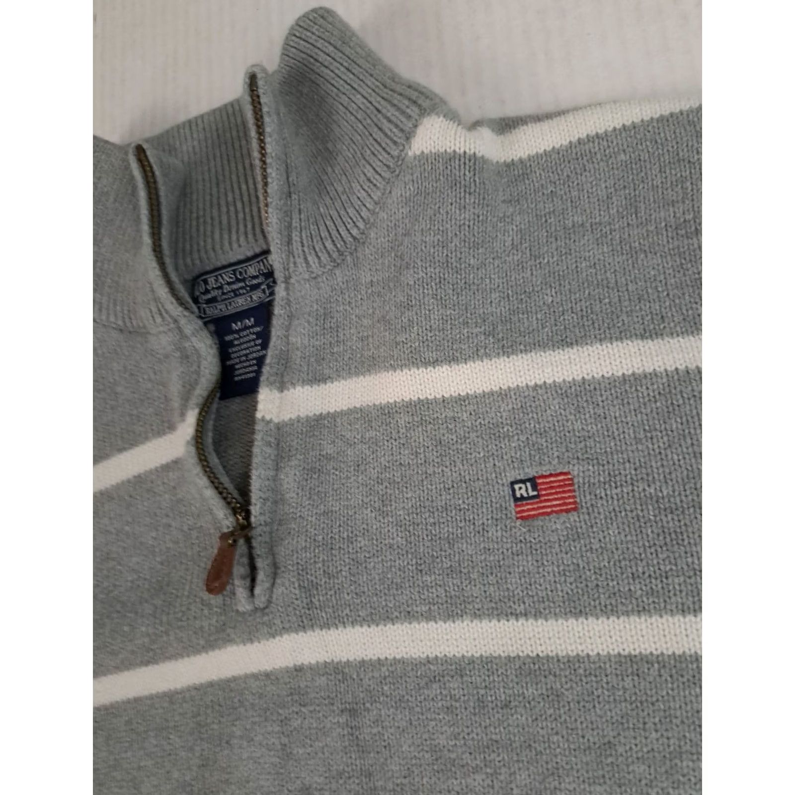 Ralph Lauren VINTAGE Ralph Lauren Polo Jeans Company Sweater 1/4 Zip Striped Grey Gray Mens M Knit Cotton Logo Runway Casual Winter Fall Spring Size US M / EU 48-50 / 2 - 4 Thumbnail