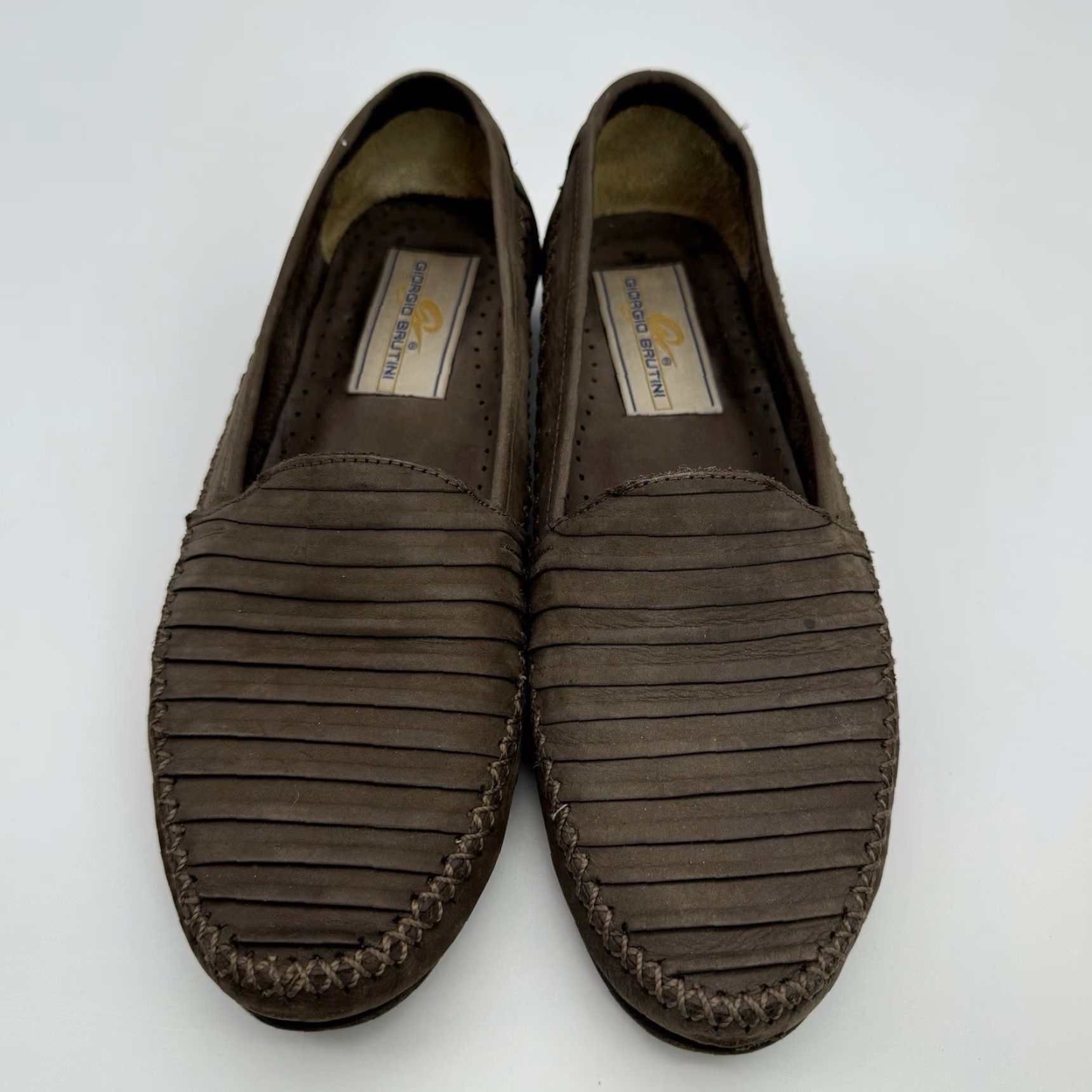 Vintage VTG Giorgio Brutini Layered Leather Loafers Dress Slip-On Brown 8D Men’s Shoes 90s MIAMI Brazil Box Included Size US 8 / EU 41 - 5 Thumbnail