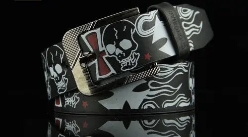 American Edition × Handmade × Japanese Brand Belts Skull Skeleton Pattern Pin Buckle Belt Size ONE SIZE - 1 Thumbnail