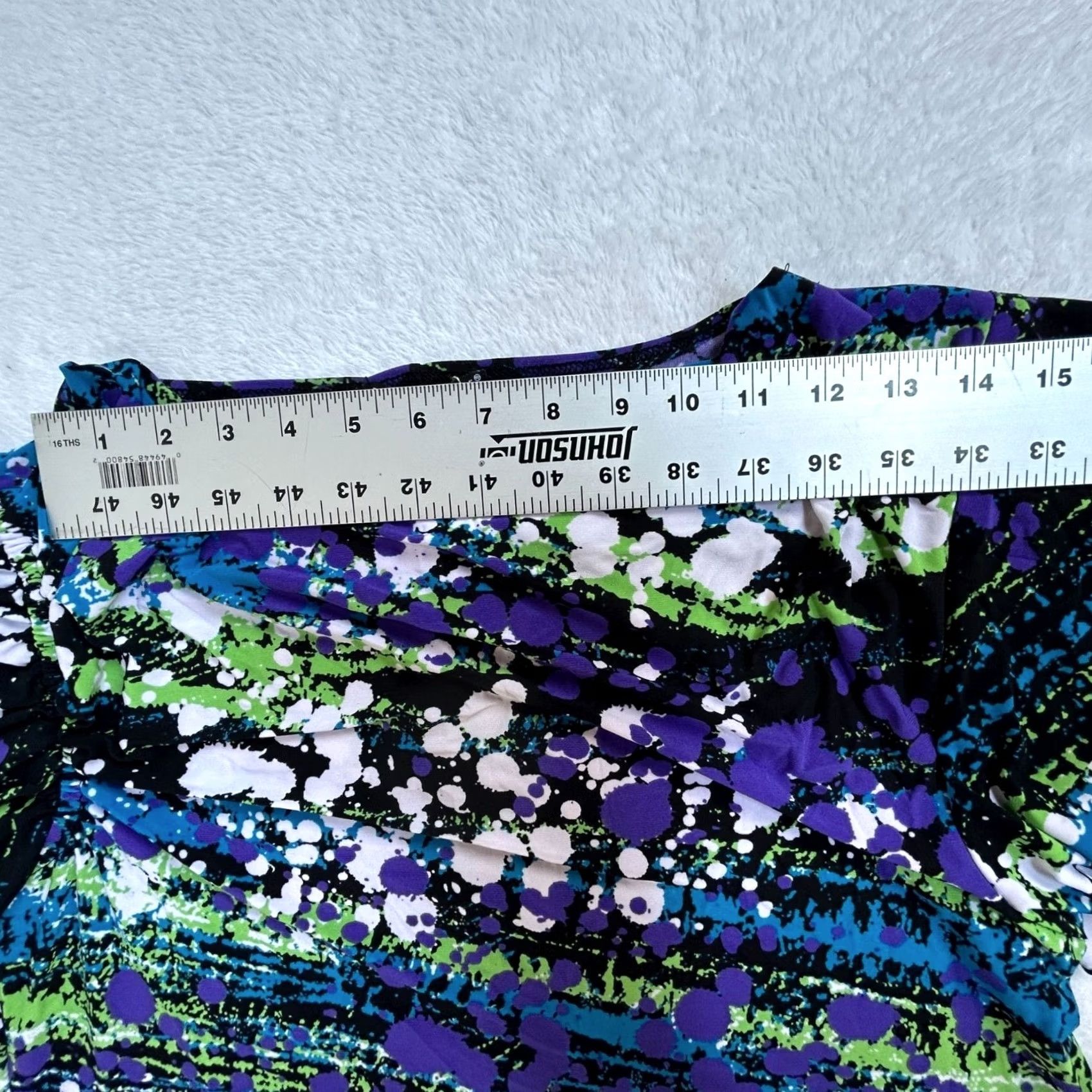 Vintage Carole Little Womens Abstract Print Short Sleeve Drape Neck Top Purple New Large Size L / US 10 / IT 46 - 5 Thumbnail