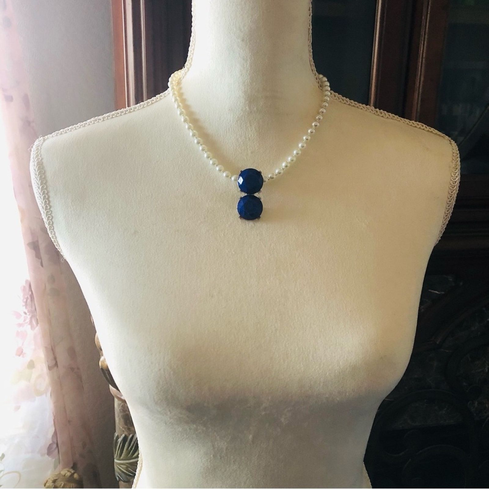 Handmade Handcrafted repurpose royal blue stone Pearl necklace Size ONE SIZE - 5 Thumbnail