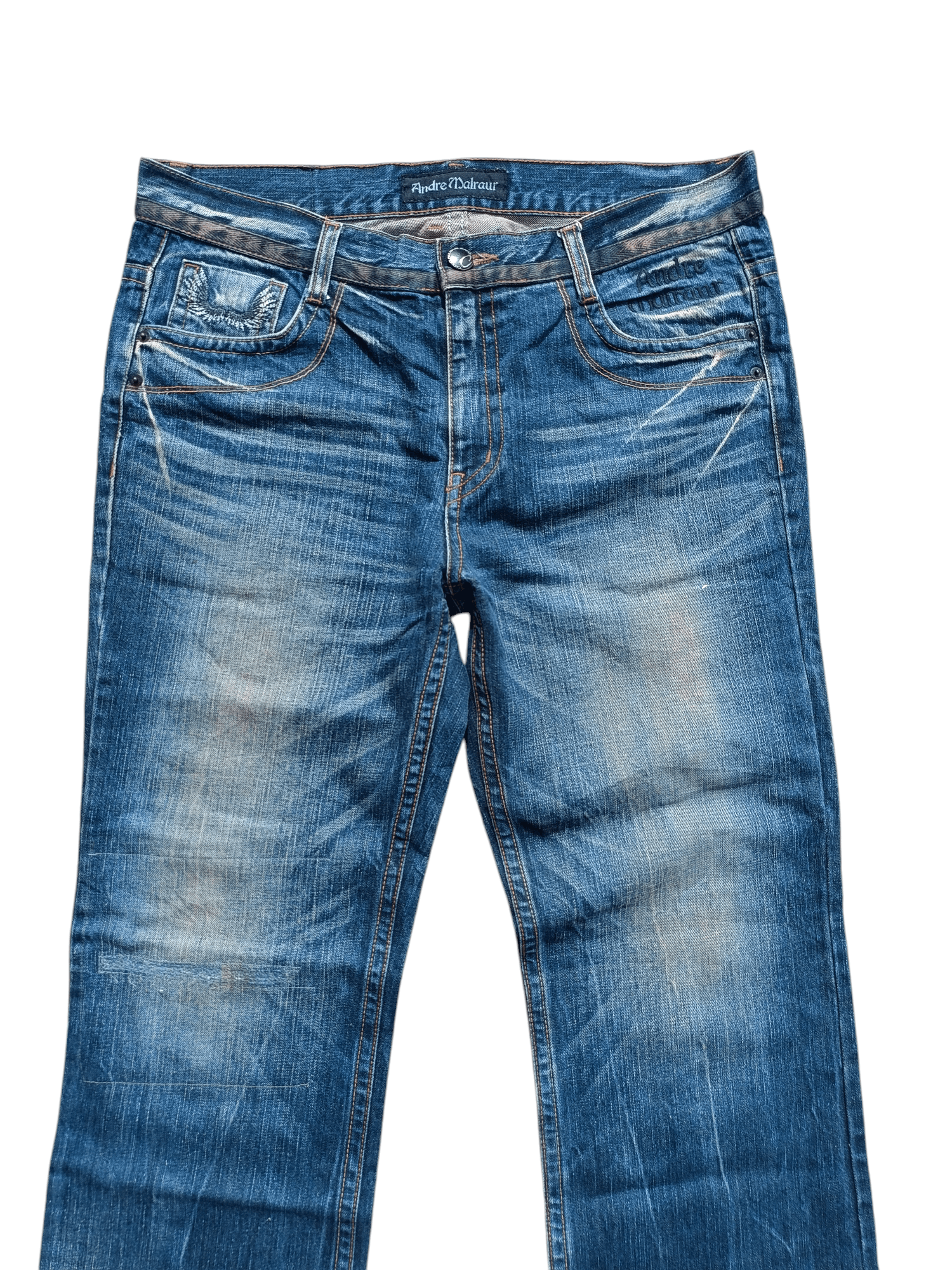 Designer RARE Andre Malraur Distressed Skull + Embroidery Angel Denim Size US 36 / EU 52 - 7 Thumbnail