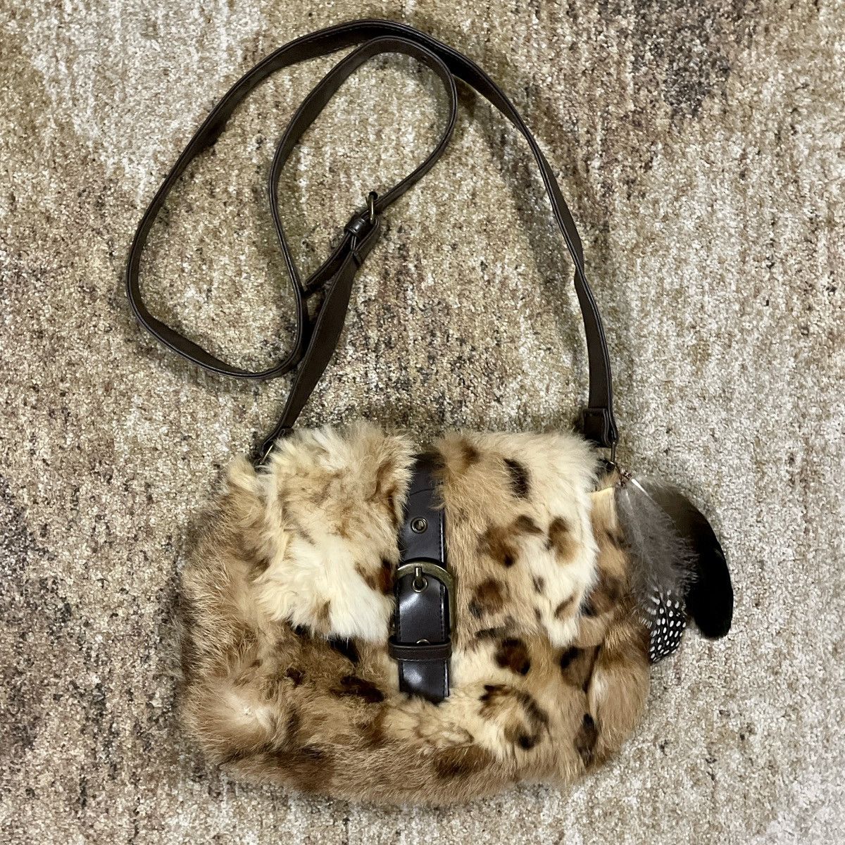 If Six Was Nine Japanese Archive Leopard Fur Feather Crossbody Bag 