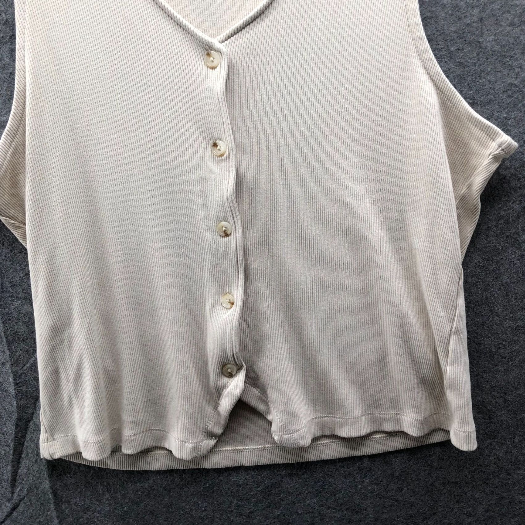 Vintage Tahari Tank Womens XL Beige Ribbed Button Front V-Neck Stretch Jersey Knit Size XL / US 12-14 / IT 48-50 - 4 Thumbnail