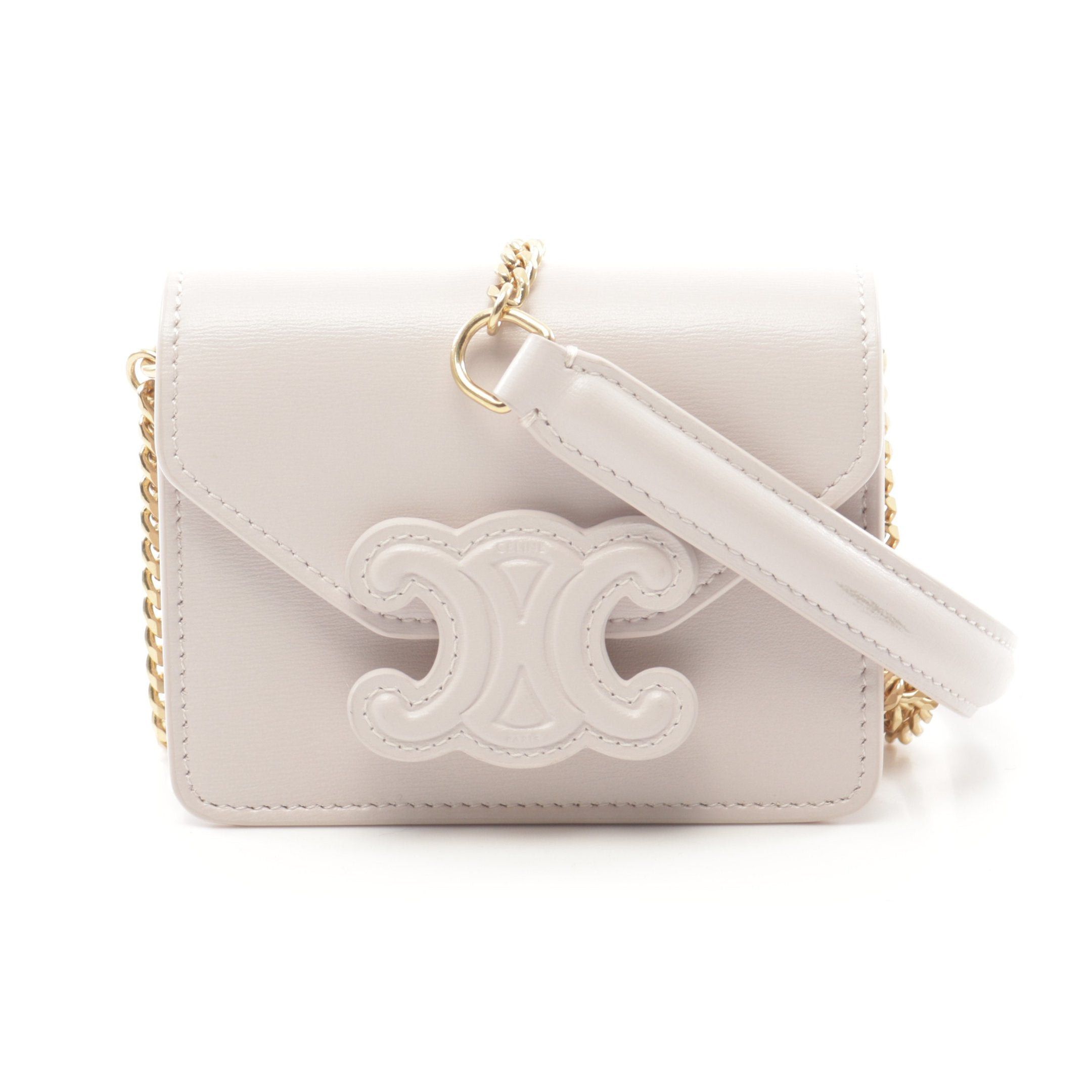 Celine Triomphe Chain Shoulder Bag Leather Light Pink
