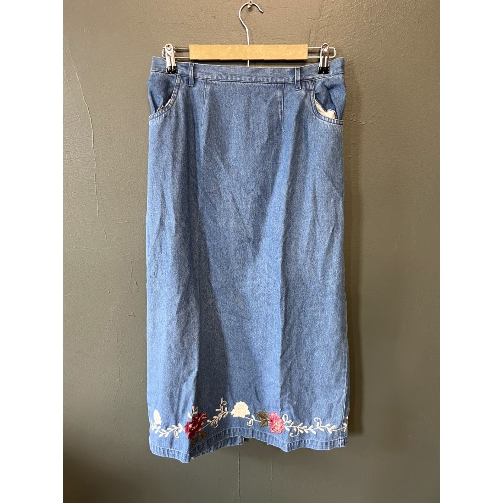 Denim & Co. VINTAGE Denim&Co Women Large Embroidered Denim Maxi Skirt Blue 35" Length L Patchwork Coastal Prairie Boys GirlsMens Womens Size 36" / US 14 / IT 50 - 2 Thumbnail