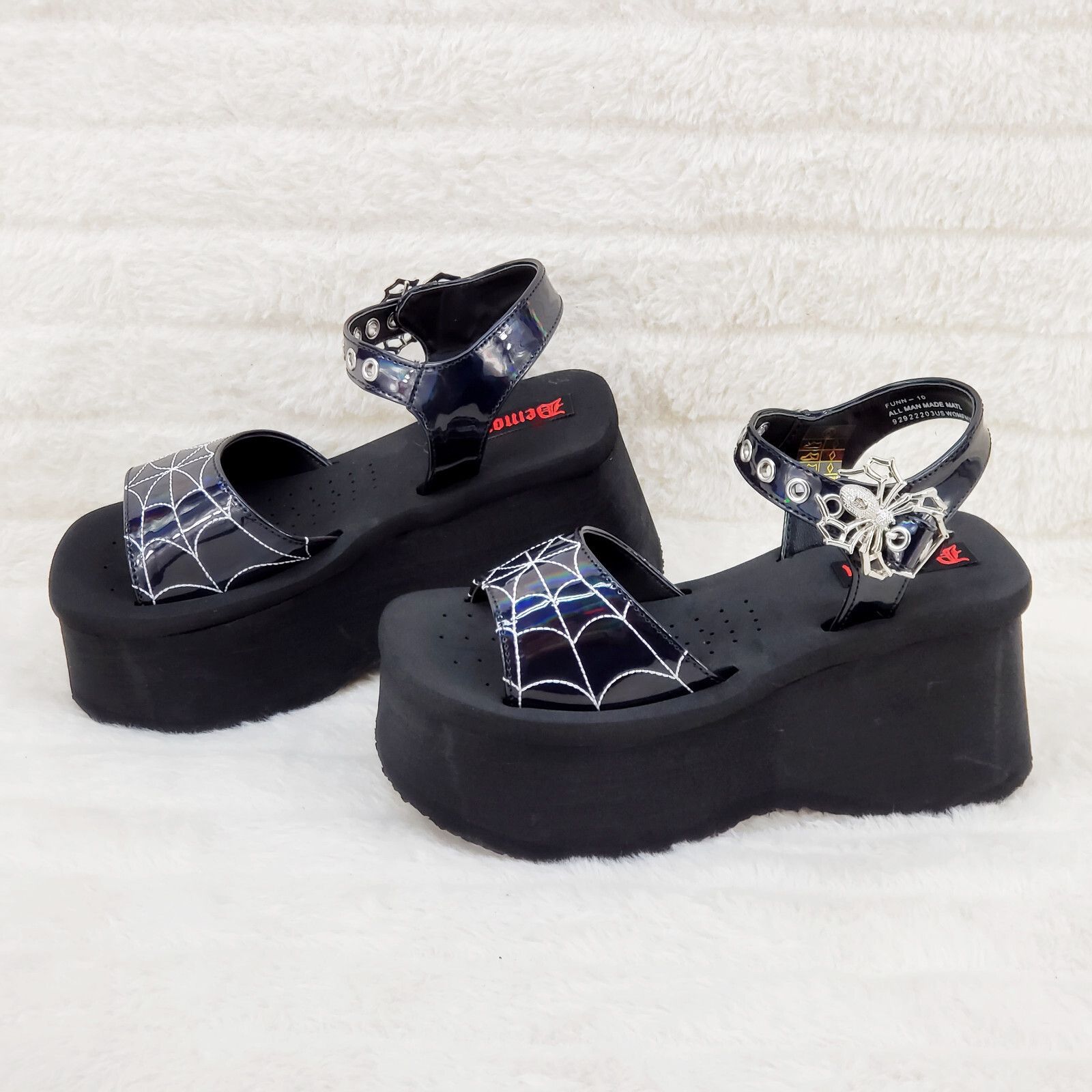 Other Funn Platform Goth Spider Web Sandals Shoes Patent Hologram Size US 6 / IT 36 - 8 Thumbnail