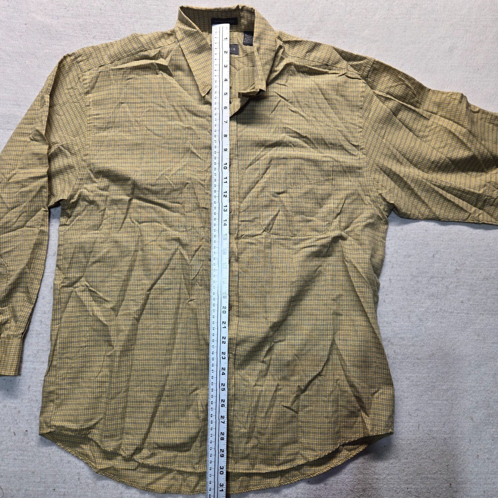 Van Heusen Van Heusen Shirt Mens L Yellow Plaid Long Sleeve Button-Up 16 16.5 Cotton Blend Casual Pockets Captain? Size US L / EU 52-54 / 3 - 6 Thumbnail