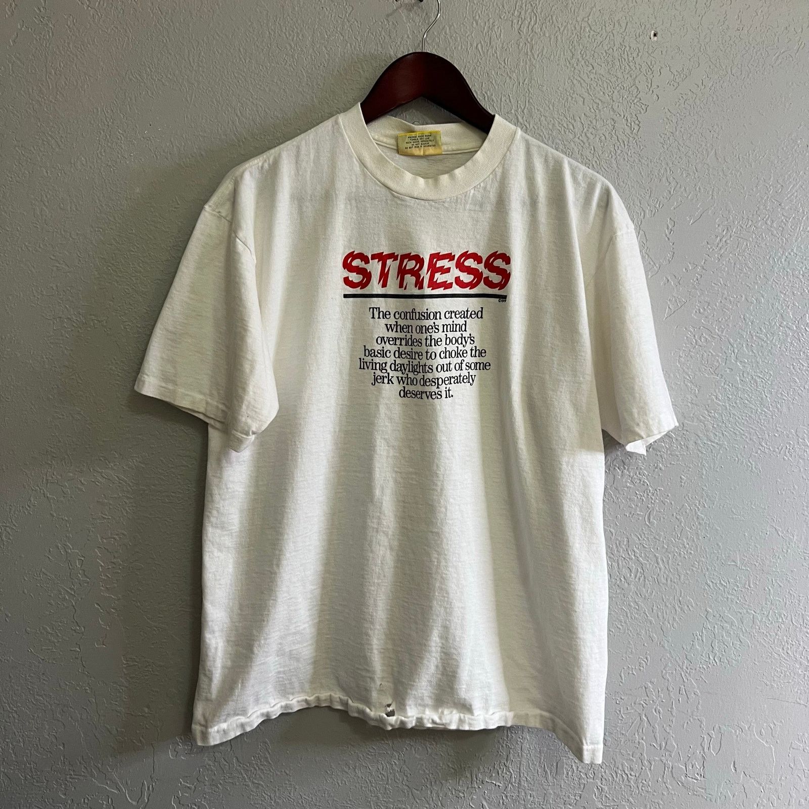 Vintage Vintage 90s "Stress " Retro "High on Stress" shirt Sz XL Size US XL / EU 56 / 4 - 1 Thumbnail