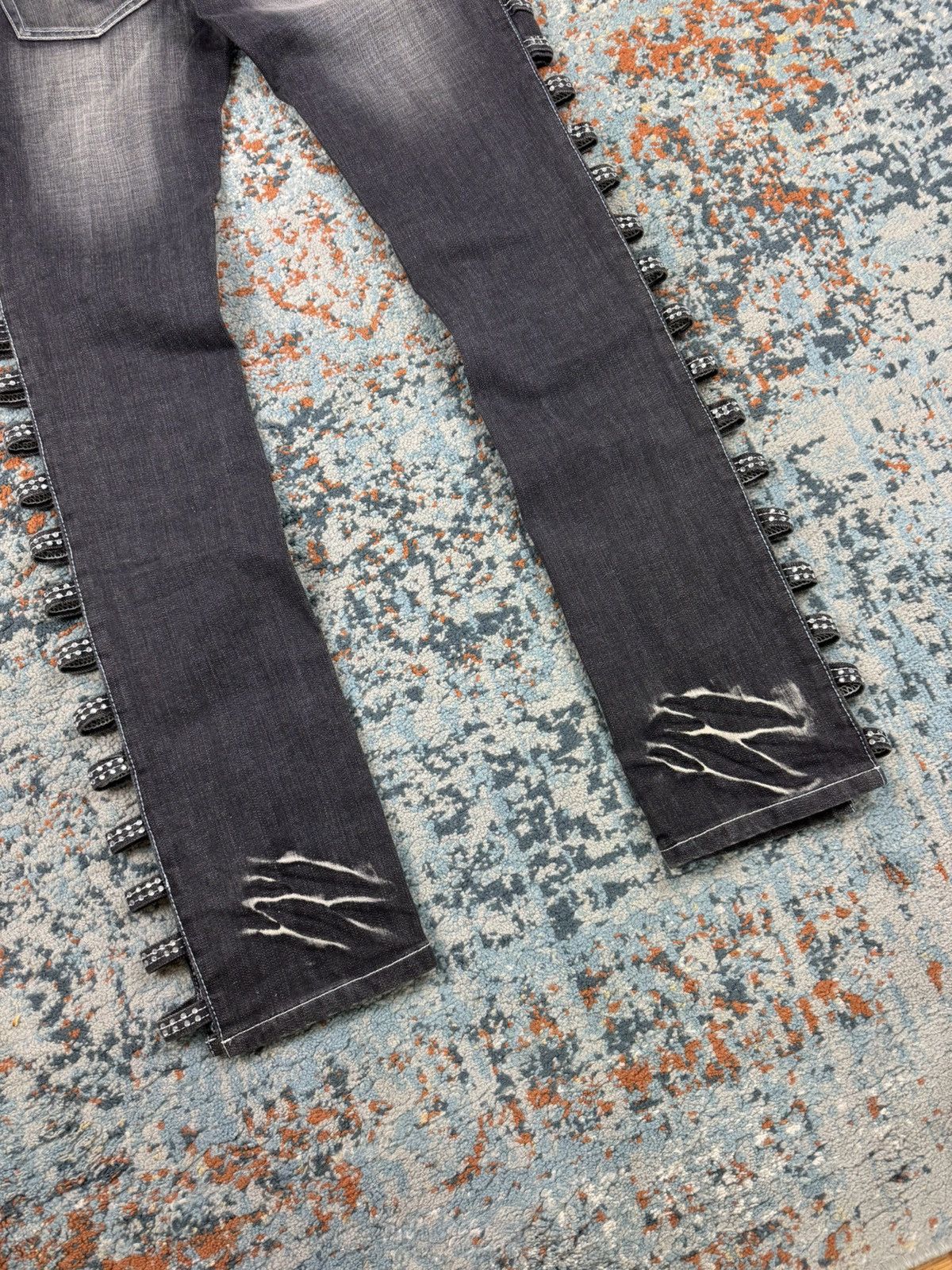 Japanese Brand × Vintage Vintage Y2K Crazy open leg side flared crystal studded denim Size 33" - 7 Thumbnail