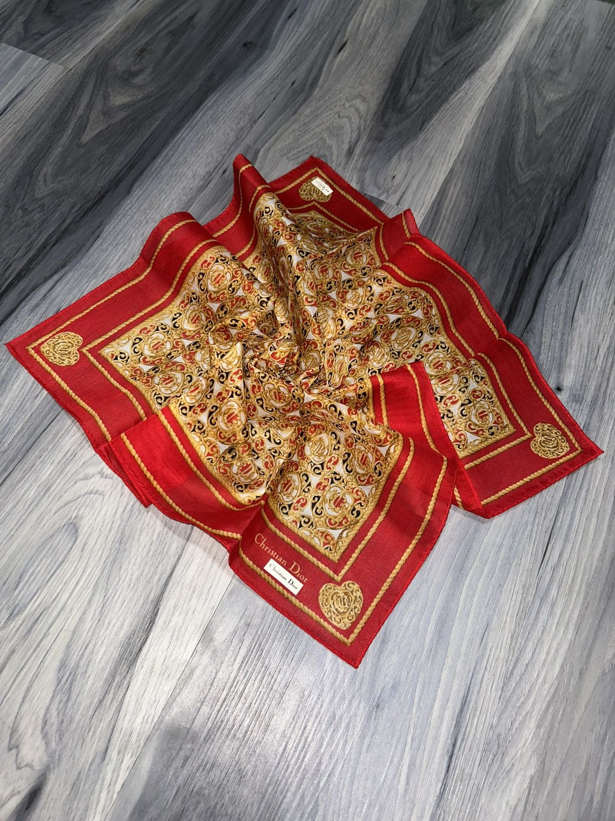 Dior Vintage Christian Dior Red & Gold Cotton Handkerchief Size ONE SIZE - 1 Thumbnail