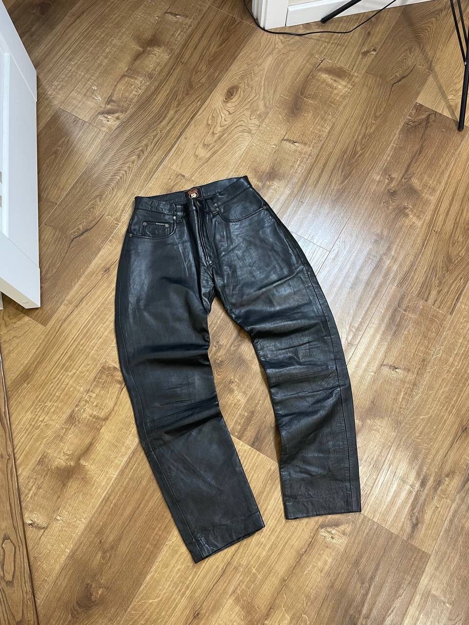 Vintage Y2K Style Genuine Leather Leather Moto Casual Pants