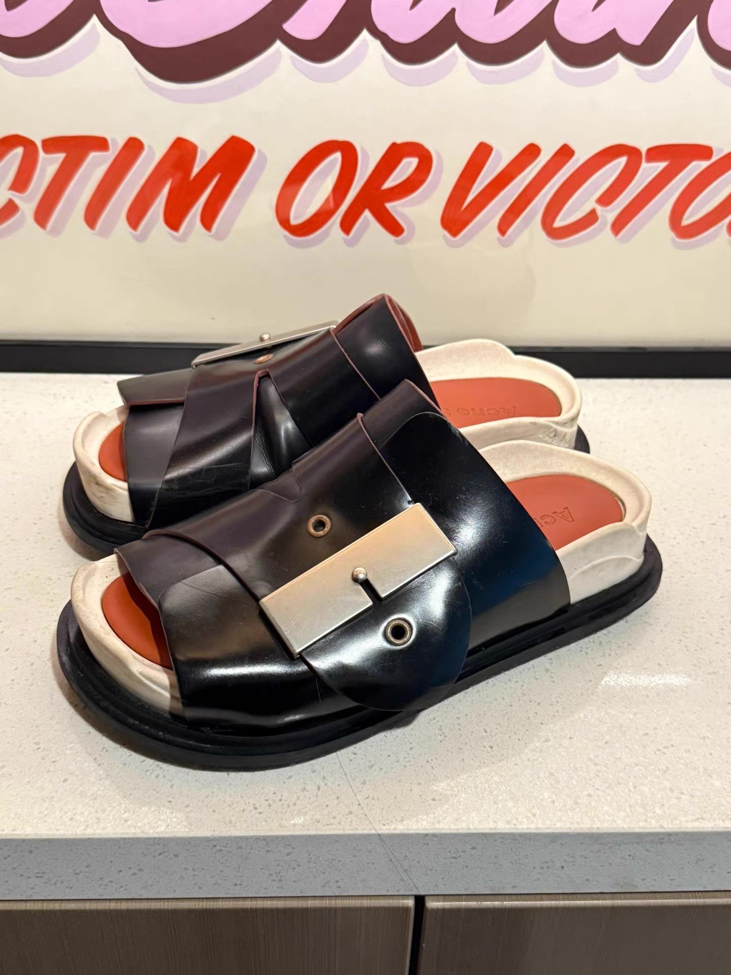 Acne Studios Acne Studios Leather Panel Slides Ｑ20 Size US 5 / EU 37 - 1 Thumbnail