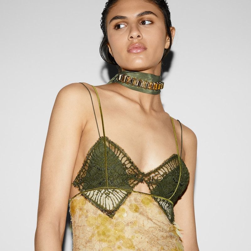Gucci o1la5ras0526 Lace Dress in Yellow Size S / US 4 / IT 40 - 5 Thumbnail