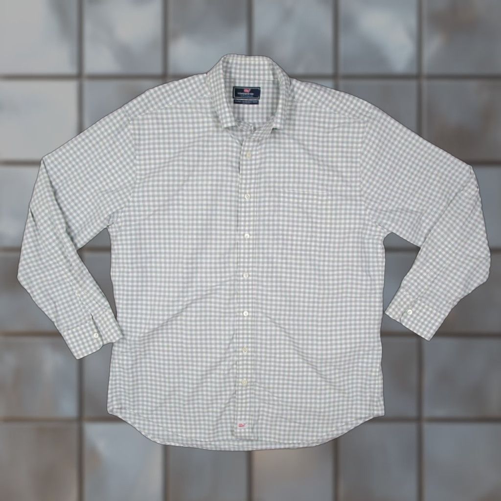 Vineyard Vines VINTAGE Vineyard Vines Men's Large Gray Nylon Check Button-Up Shirt Casual Business Travel Classic Fit Size US L / EU 52-54 / 3 - 1 Thumbnail
