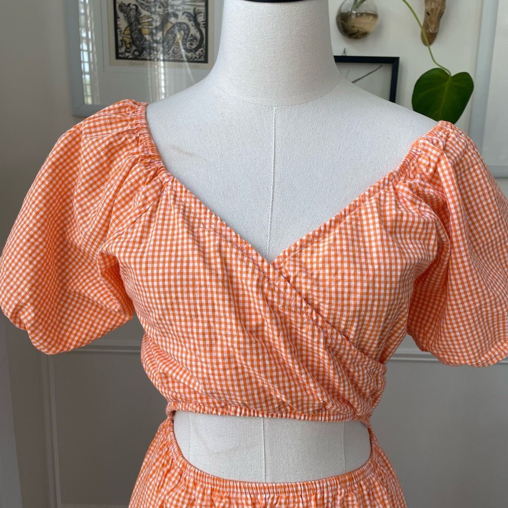 Other Sim & Sam Nordstrom Orange Gingham Micro Check Bare Midriff Size L / US 10 / IT 46 - 2 Thumbnail