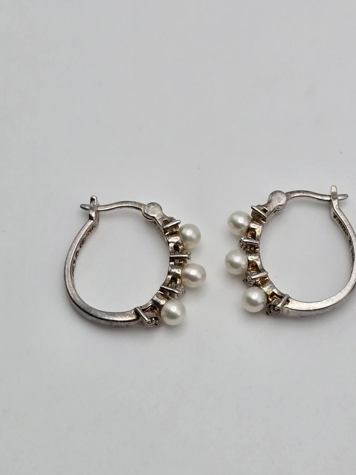 The Unbranded Brand Sterling Silver Ring Hoop Earrings Set with Real Pearls 6.75 Size ONE SIZE - 4 Thumbnail
