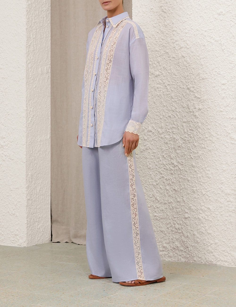 Zimmermann oc11z0126 Everley Lace Trim Pants in Dusty Blue Size 30" / US 8 / IT 44 - 3 Thumbnail