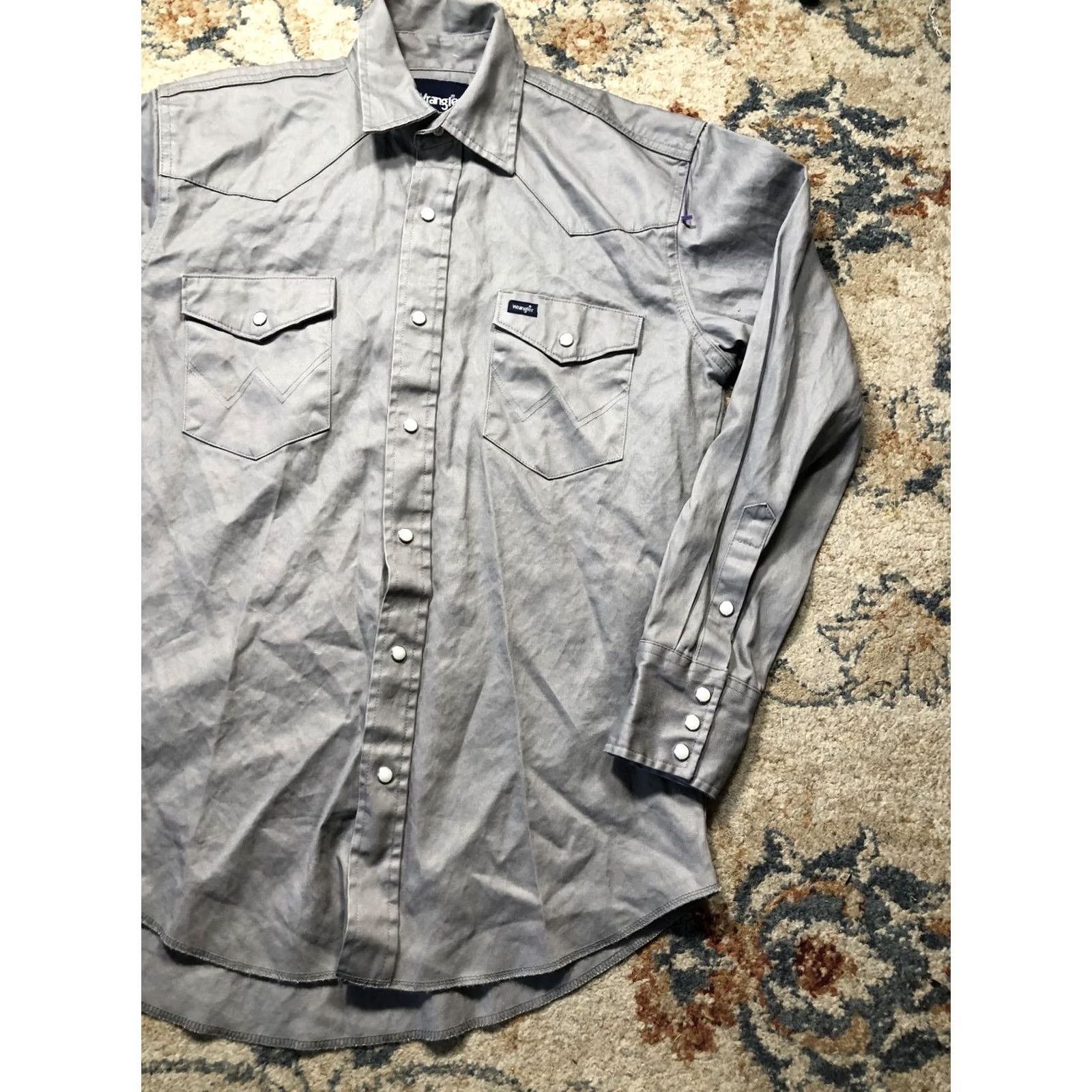 Wrangler VINTAGE Wrangler Shirt Mens Medium Gray Twill Western Pearl Snap Long Sleeve Casual Size US M / EU 48-50 / 2 - 4 Thumbnail