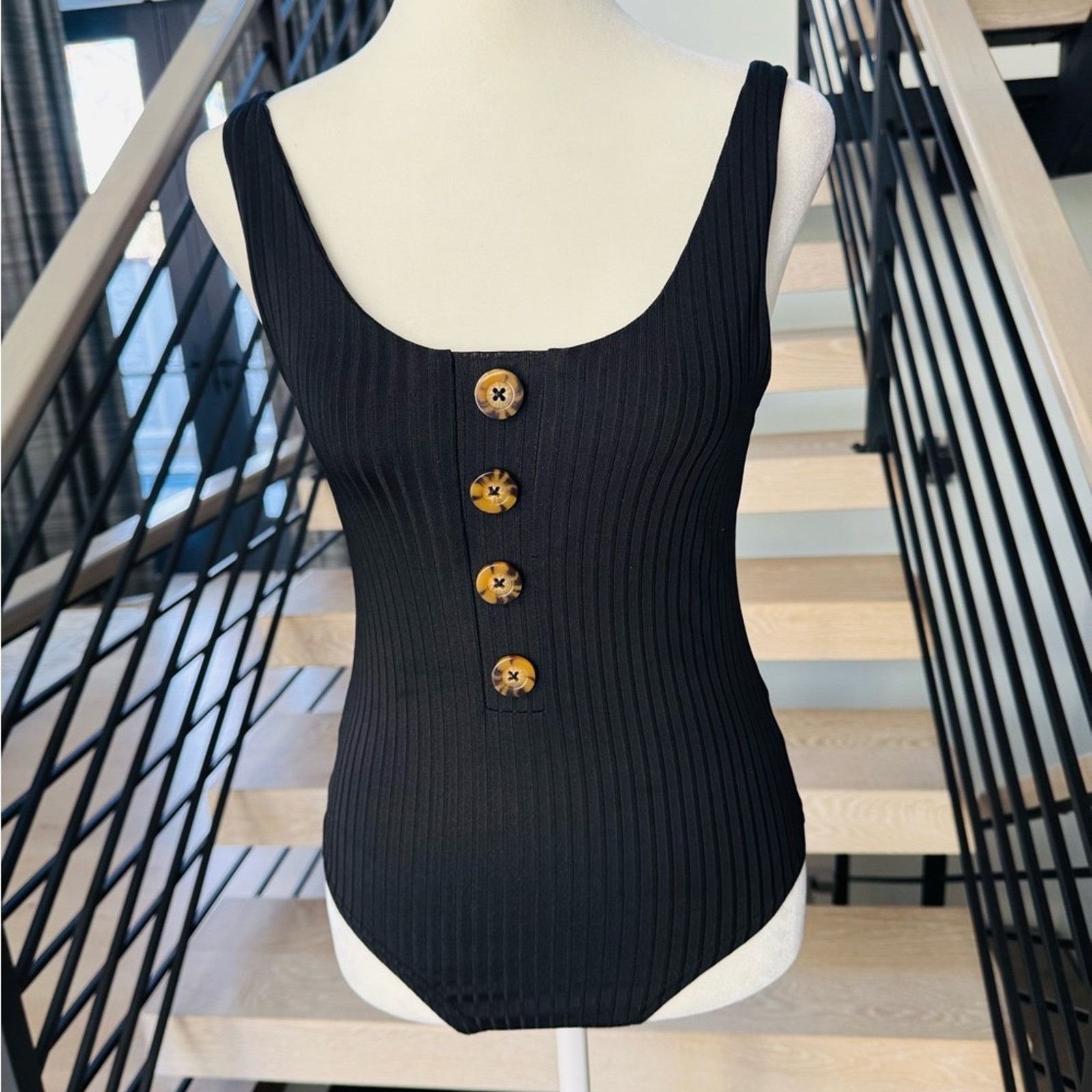 Other New Y2K Black Ribbed Swimsuit with Button Accents size XS Size XS / US 0-2 / IT 36-38 - 1 Thumbnail
