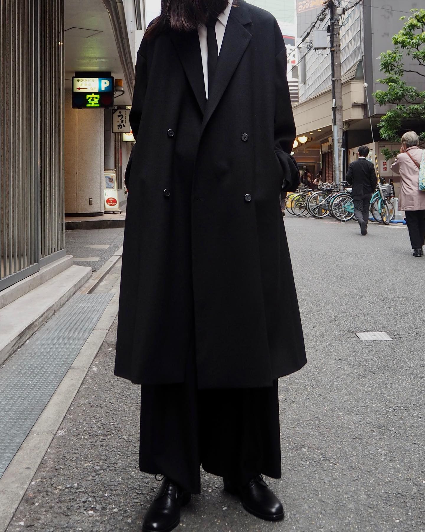 image of Lad Musician Wool Flannel Double Breasted Chester Coat in Black, Men's (Size Medium)